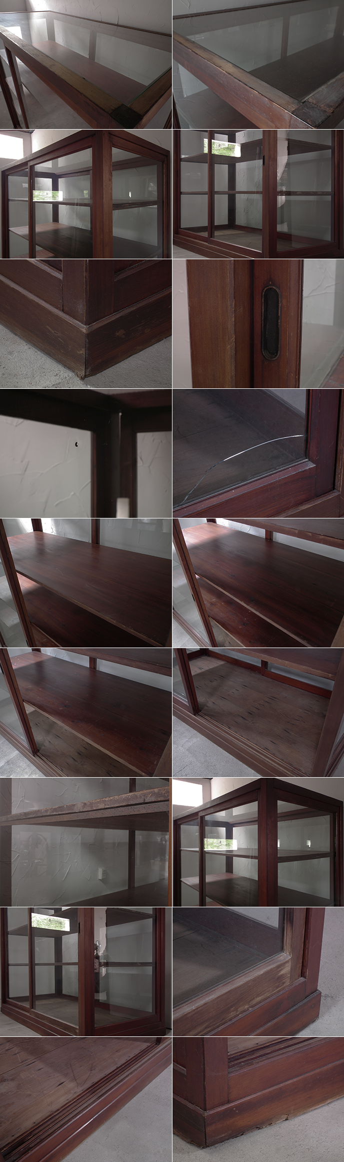 Z00257 アンティーク 明治〜大正期 特大 圧巻 木製5面ガラスショー