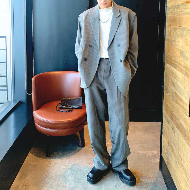 メンズ】秋冬セットアップ: ストライプ柄スーツセットアップ ビッグ