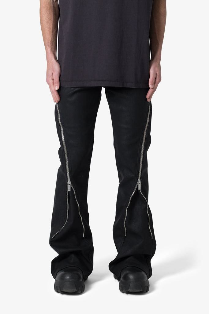 D519 Leather Zipper Flare Pants - Black | mnml | shop now