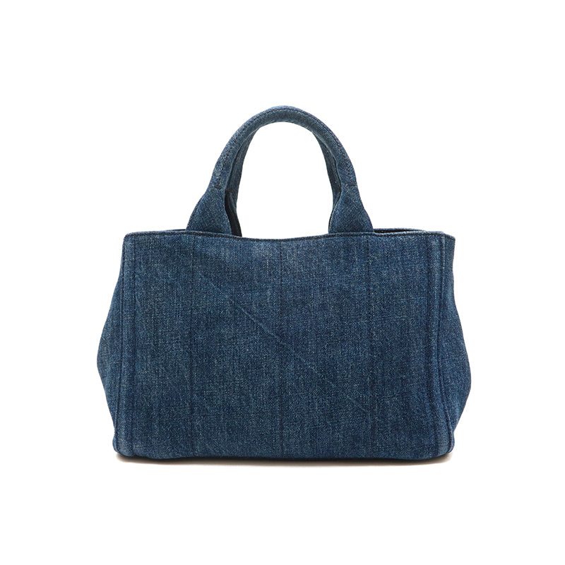 プラダ PRADA カナパ デニム スタッズ ハンドバッグ ブルー P14688