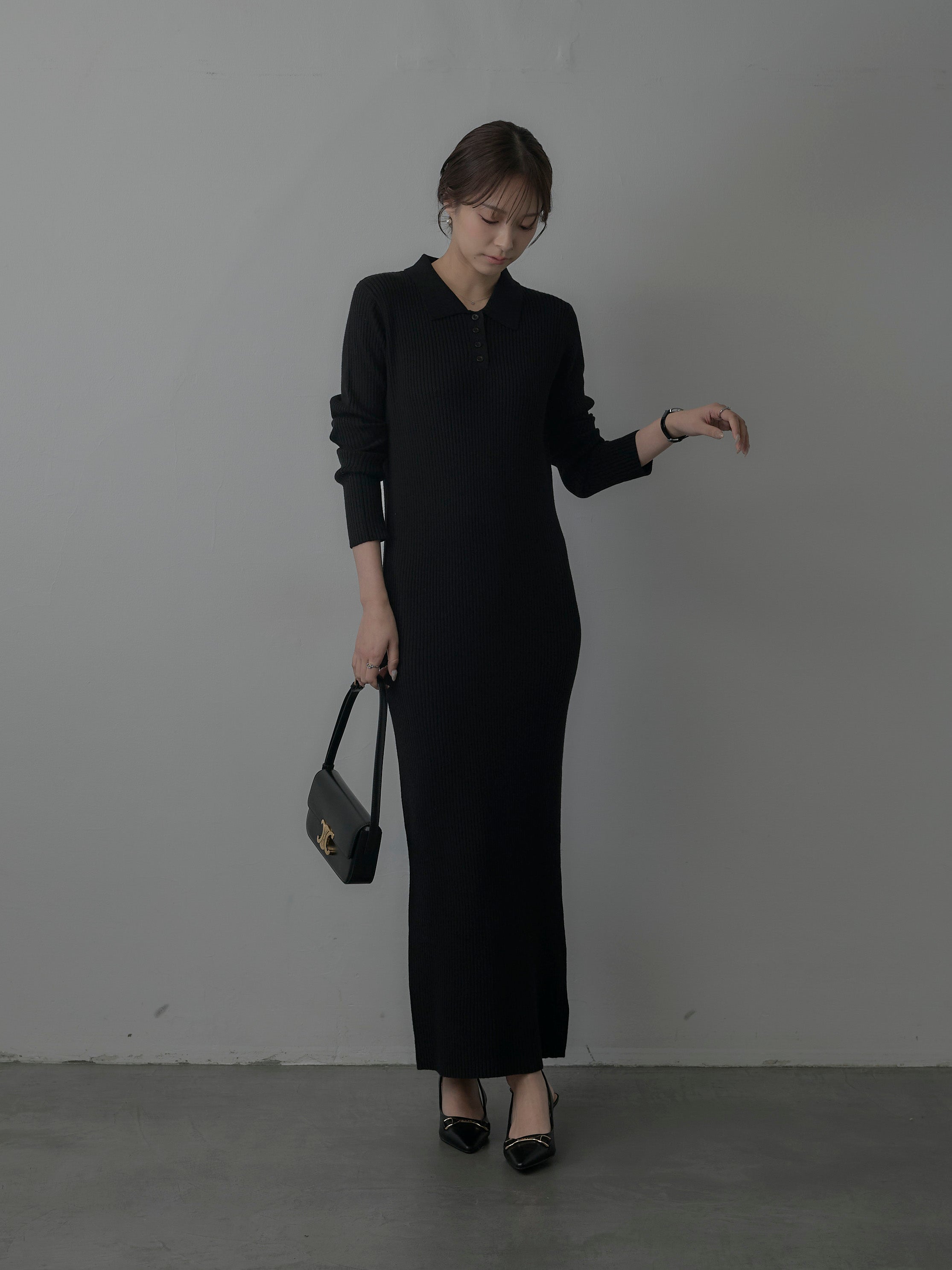 ポロ襟リブニットワンピース – nairo
