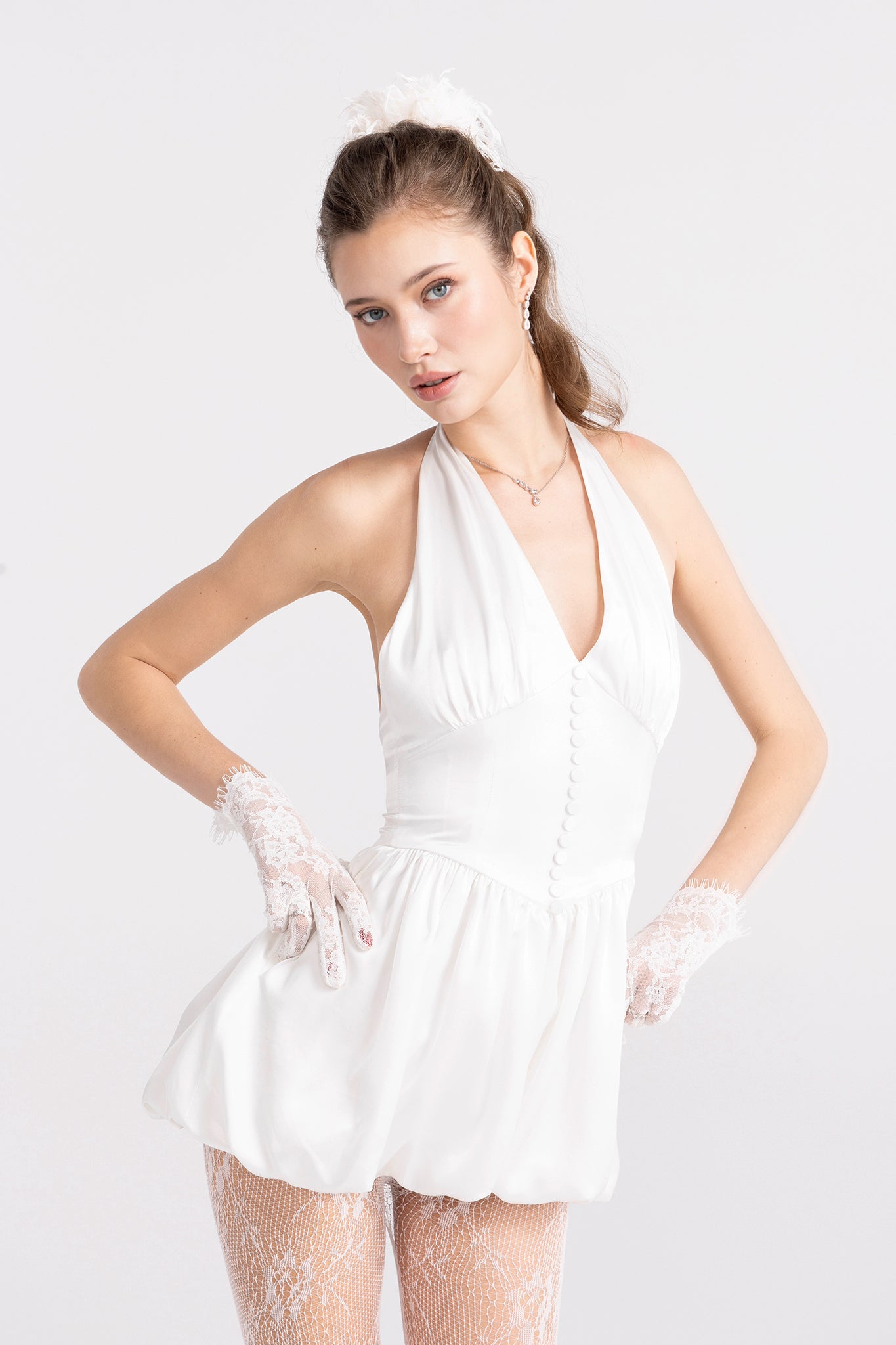 Lilliana Halter Mini Dress | White Open Back Mini Dress – Nana