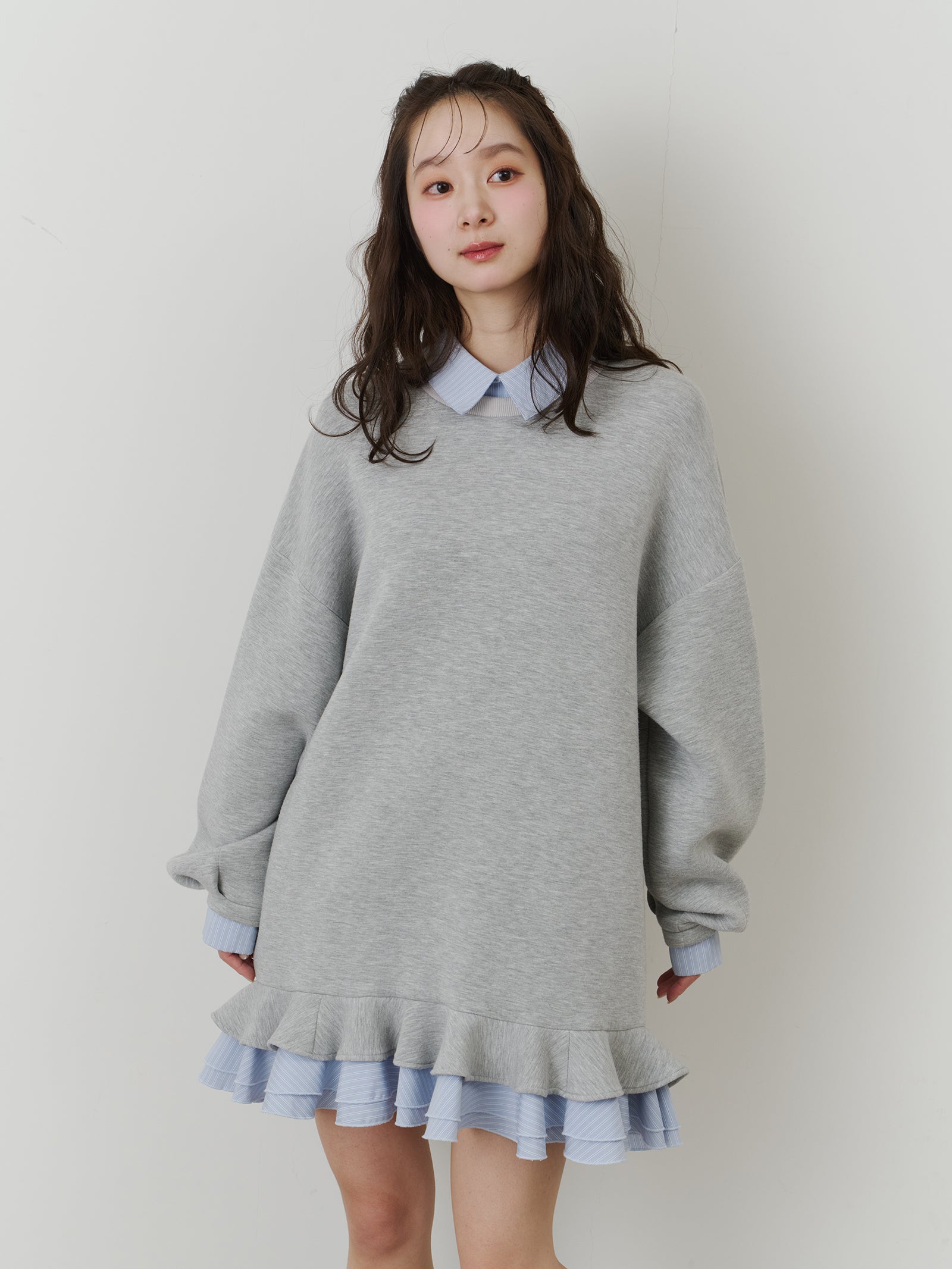 fitmore ミルフィーユフリルスウェット グレー Fit more フィットモア