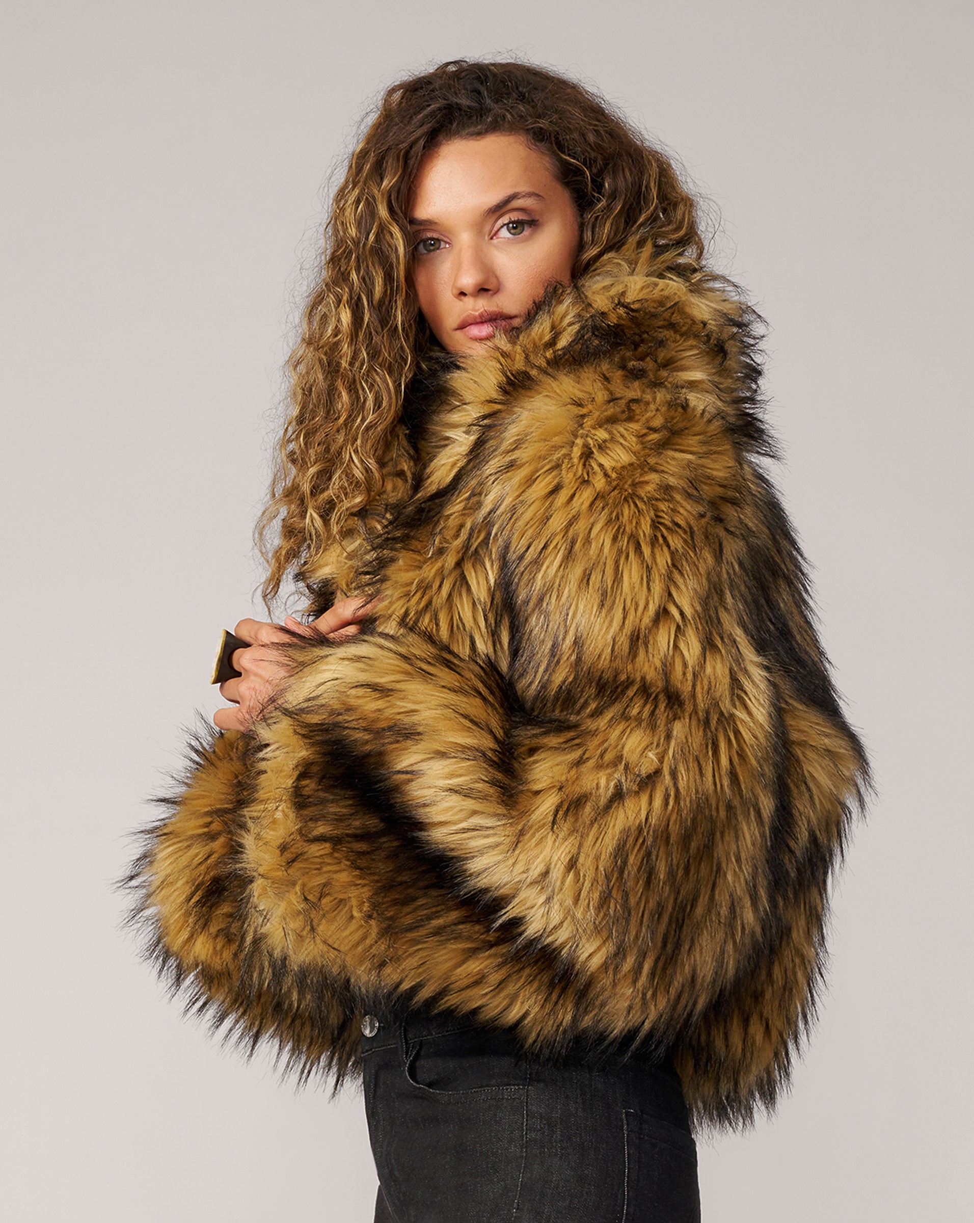 Adrienne Landau Cutaway Faux Fox Fur Jacket