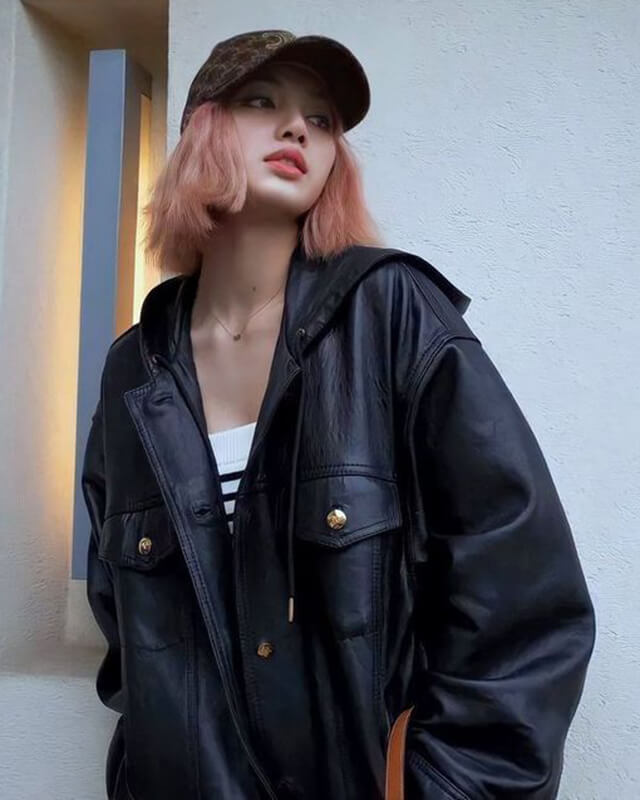 Blackpink Lisa Oversized Leather Jacket with Hood – AlexGear