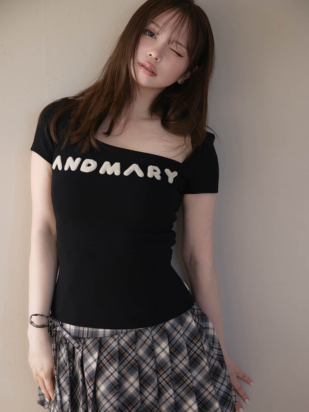 ANDMARY Mary logo knit tops black 黒 ANDMARY】Mary logo knit tops