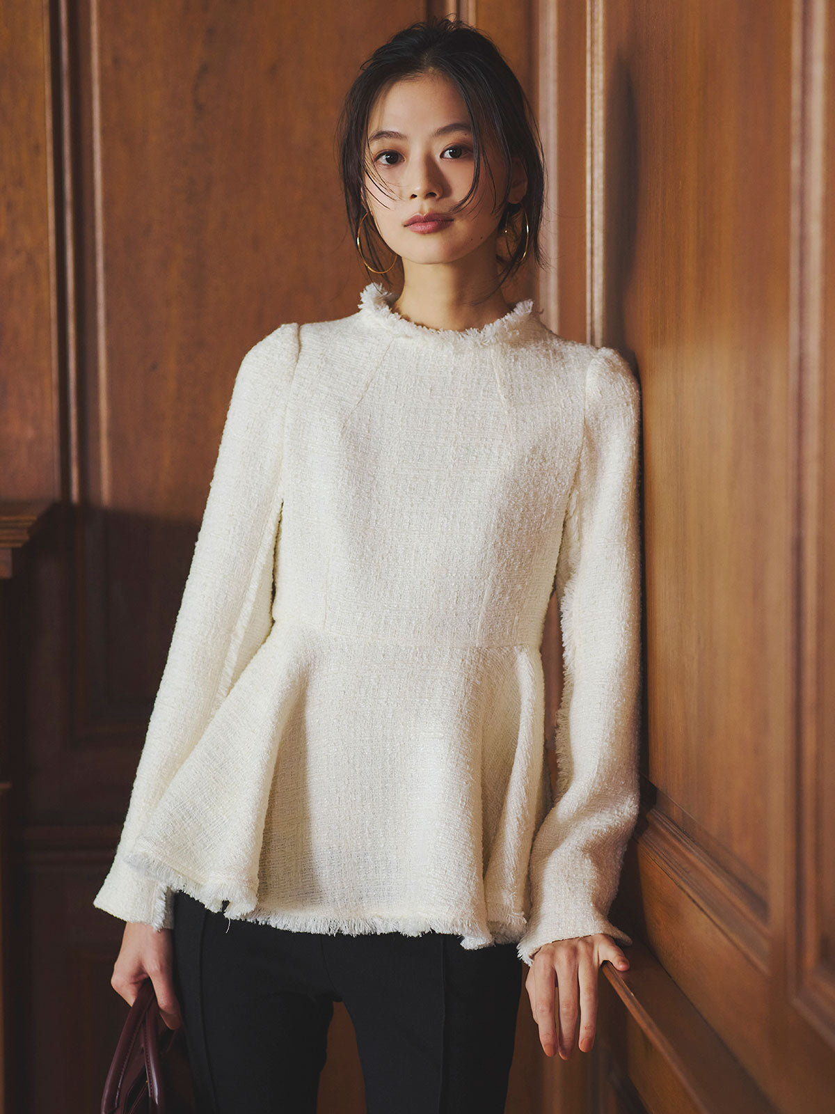 ツイードペプラムブラウス