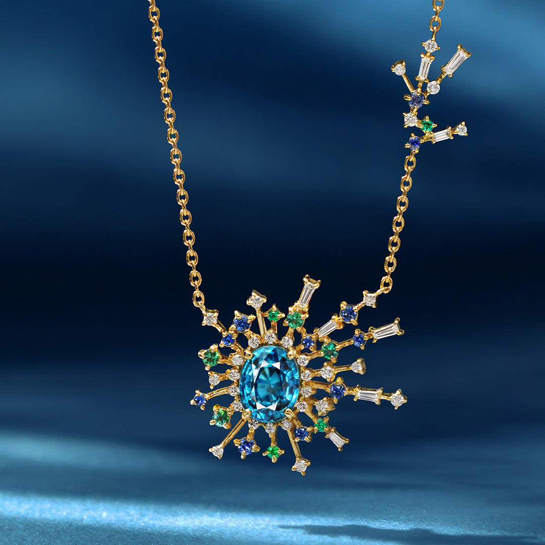 店舗限定】ブルージルコン×マルチカラージュエル×K18イエローゴールド