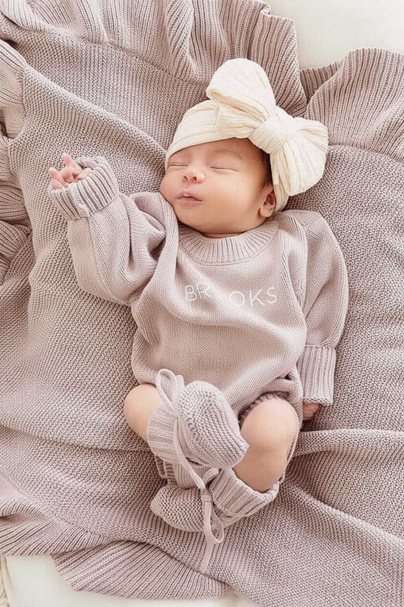 Personalized Knit Sweater Bubble Romper in Iris | Caden Lane