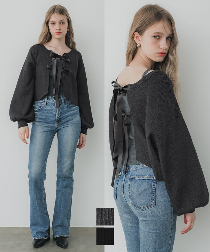 セール☆2690円→990円 2wayリボンニットカーディガン レディース