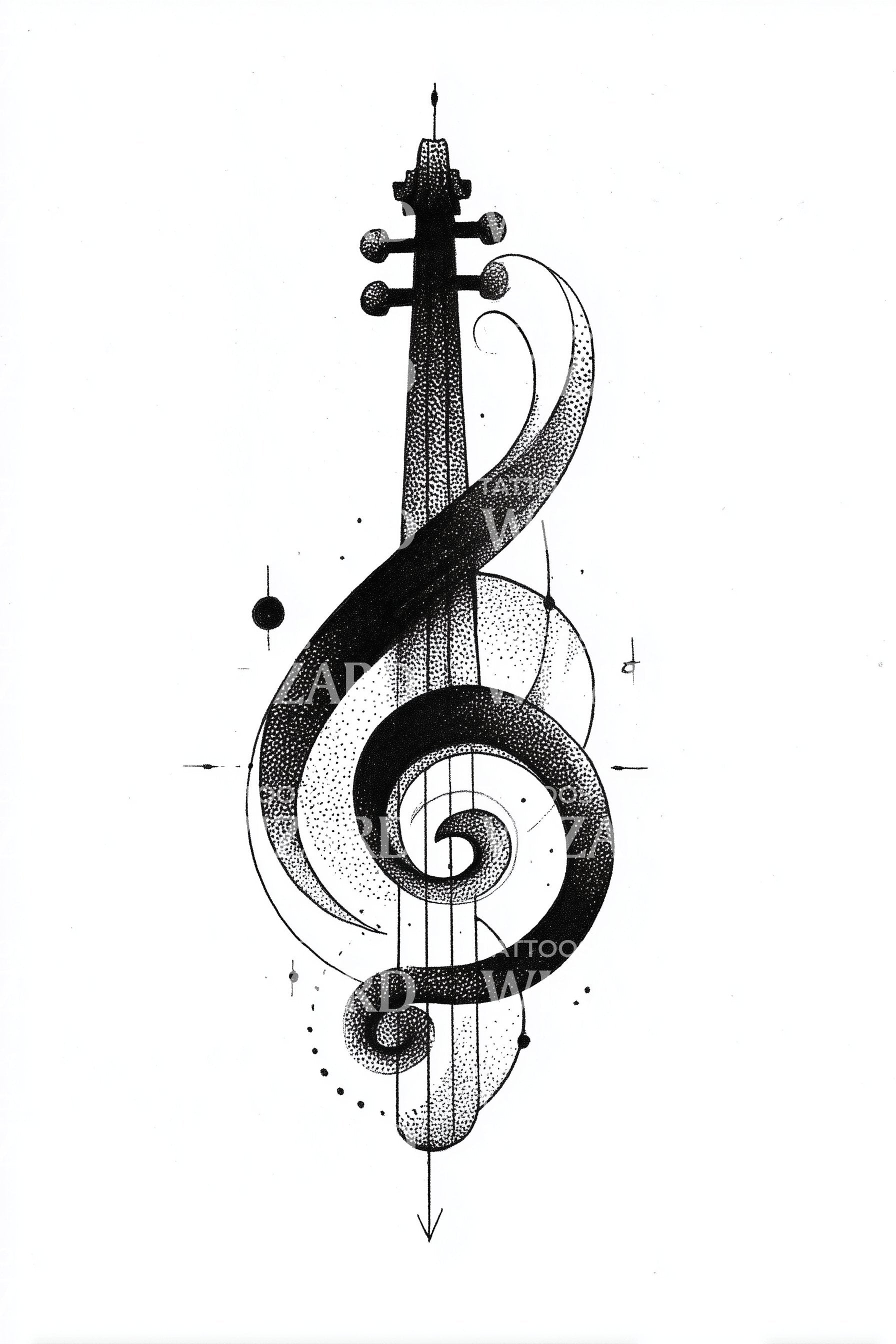 華やかなト音記号のタトゥーデザイン – Tattoos Wizard Designs