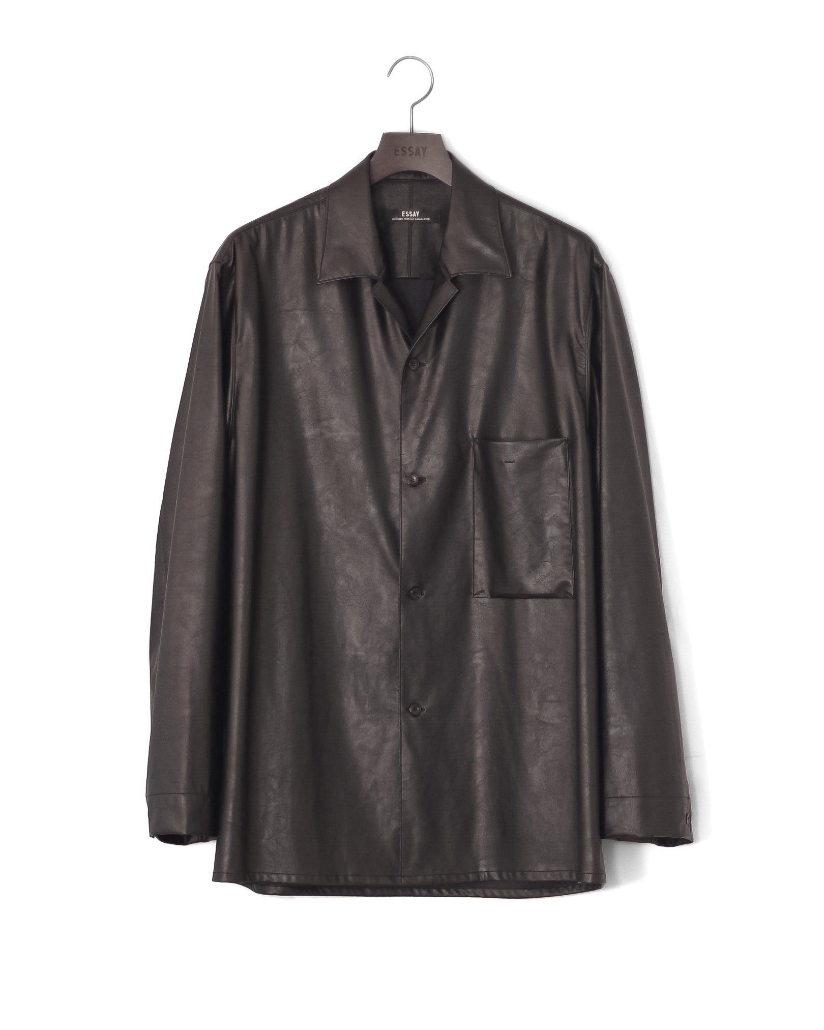 SHADOW BLACK OPEN COLLAR SHIRT(BLACK LEATHER)