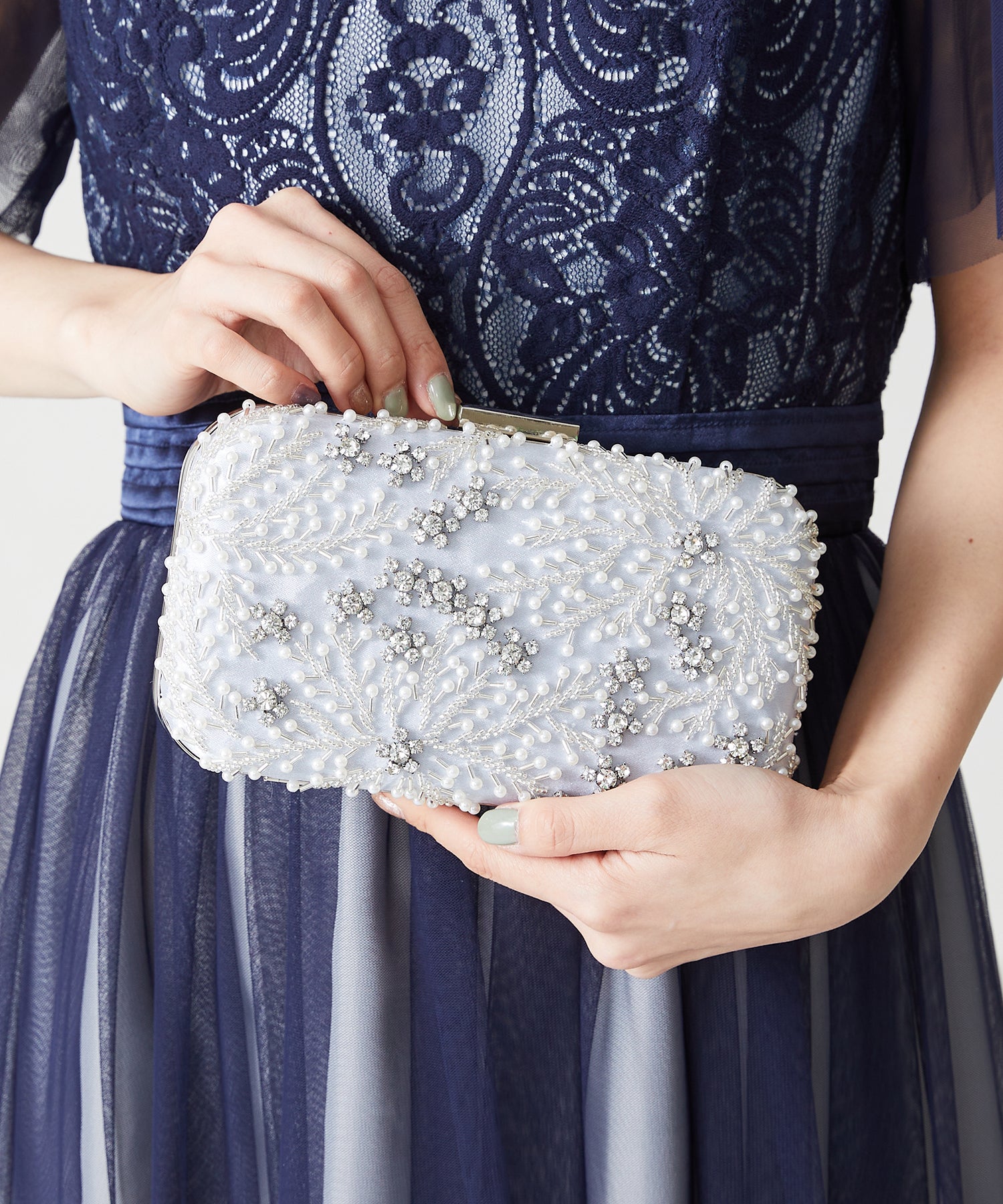 ビーズ刺繍ボックスクラッチバッグ/MOB008【結婚式/オケージョン