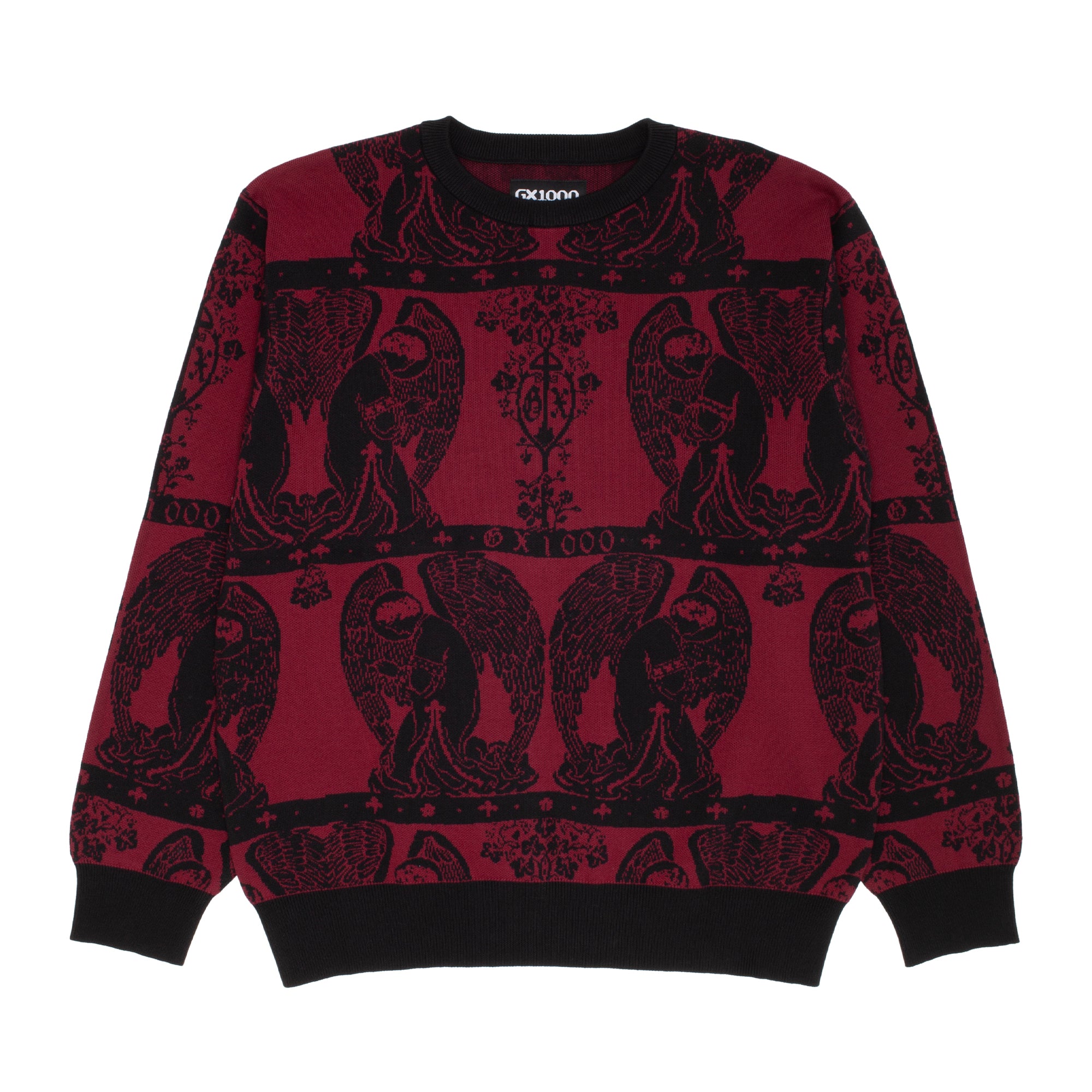 Jacquard Knit Angel Sweater [Black / Maroon] – GX1000