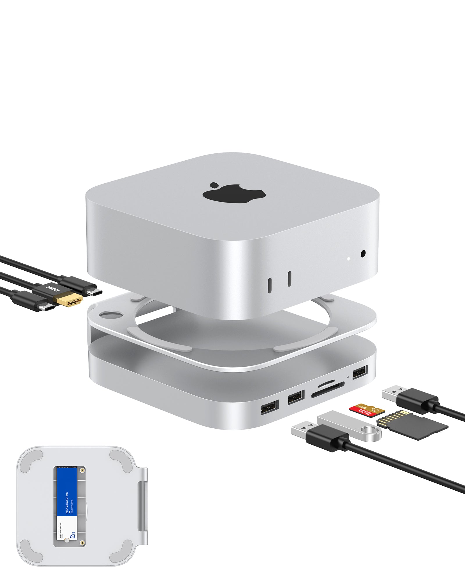 Gewokliy Mac Mini M4 Stand&Hub with M.2 NVMe SSD Enclosure, 4K@60Hz HD