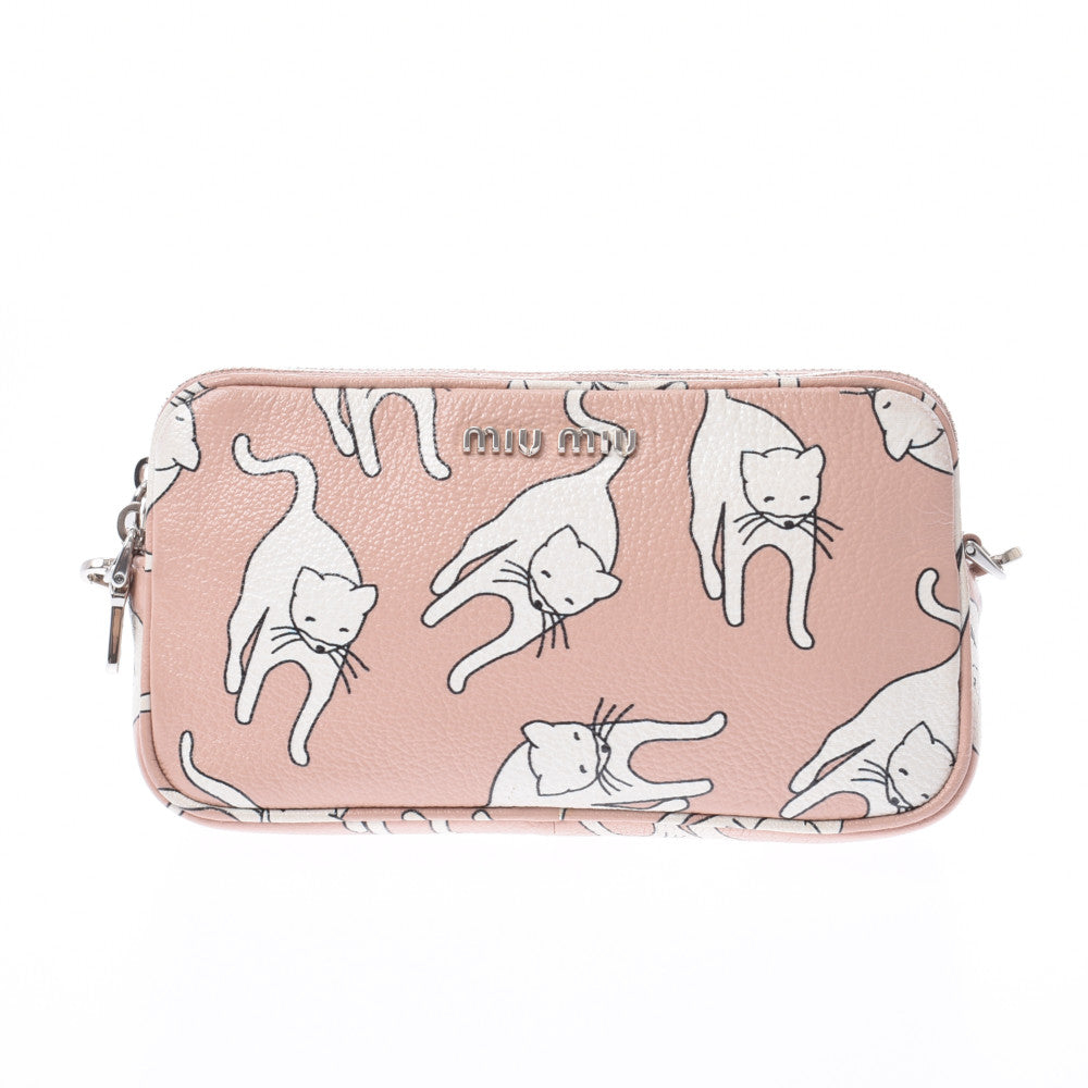 Miu Miu 2WAY Bag Double Zip Cat Pattern Pink Silver Metal Fittings