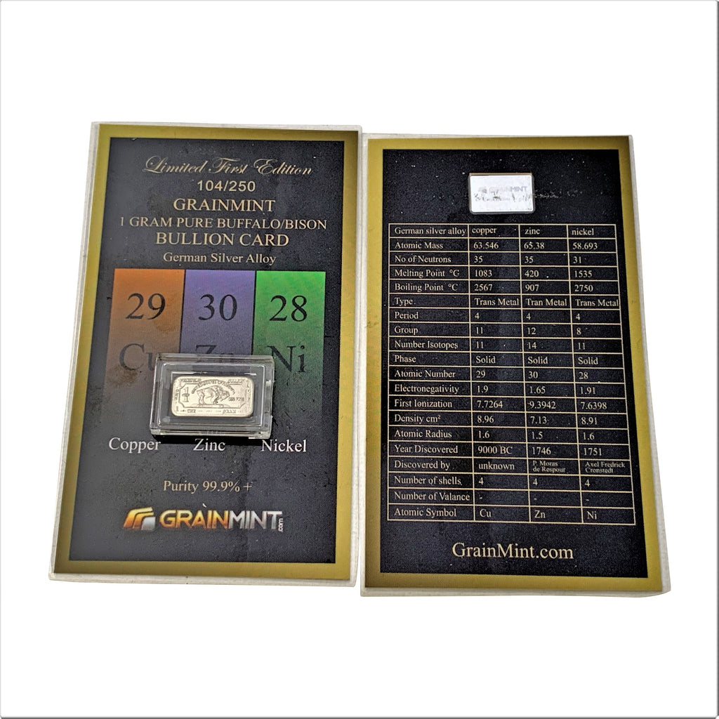 1 Gram Pure 99.9% German Silver Alloy Metal Buffalo Bullion Ingot