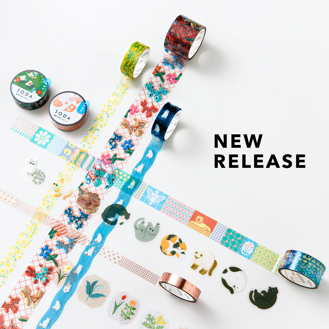 透明マスキングテープSODAに新作のステッカータイプとピンクゴールド箔