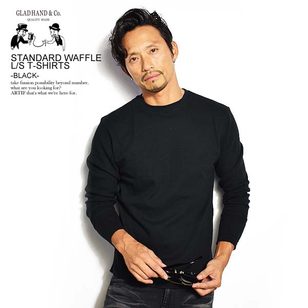GLAD HAND グラッドハンド STANDARD WAFFLE L/S T-SHIRTS -BLACK-