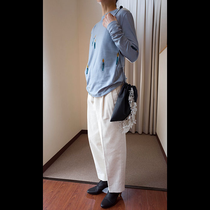 ミナペルホネンforest parade レザー巾着バッグ#black | Lin total