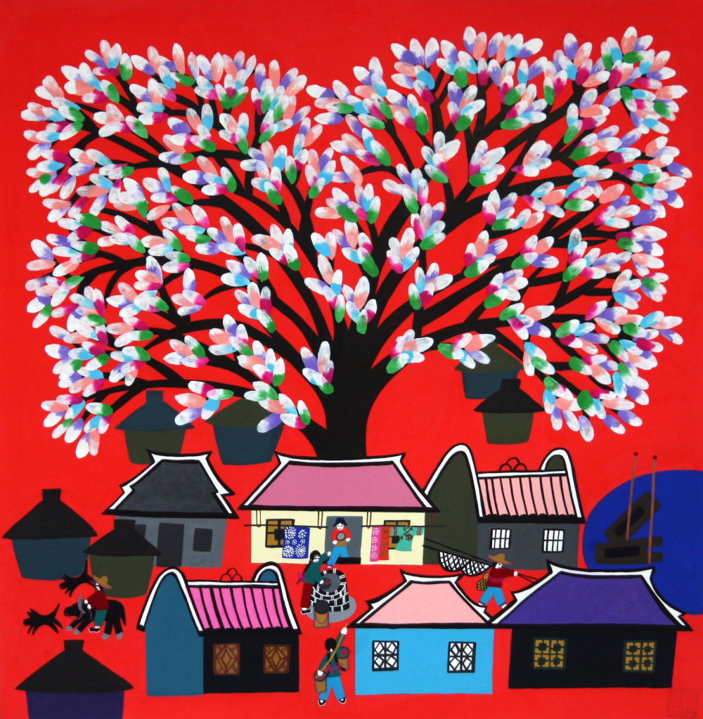 70年文化大革命◇高風作『農村風景』金山農民画 第4回江南之春美術展