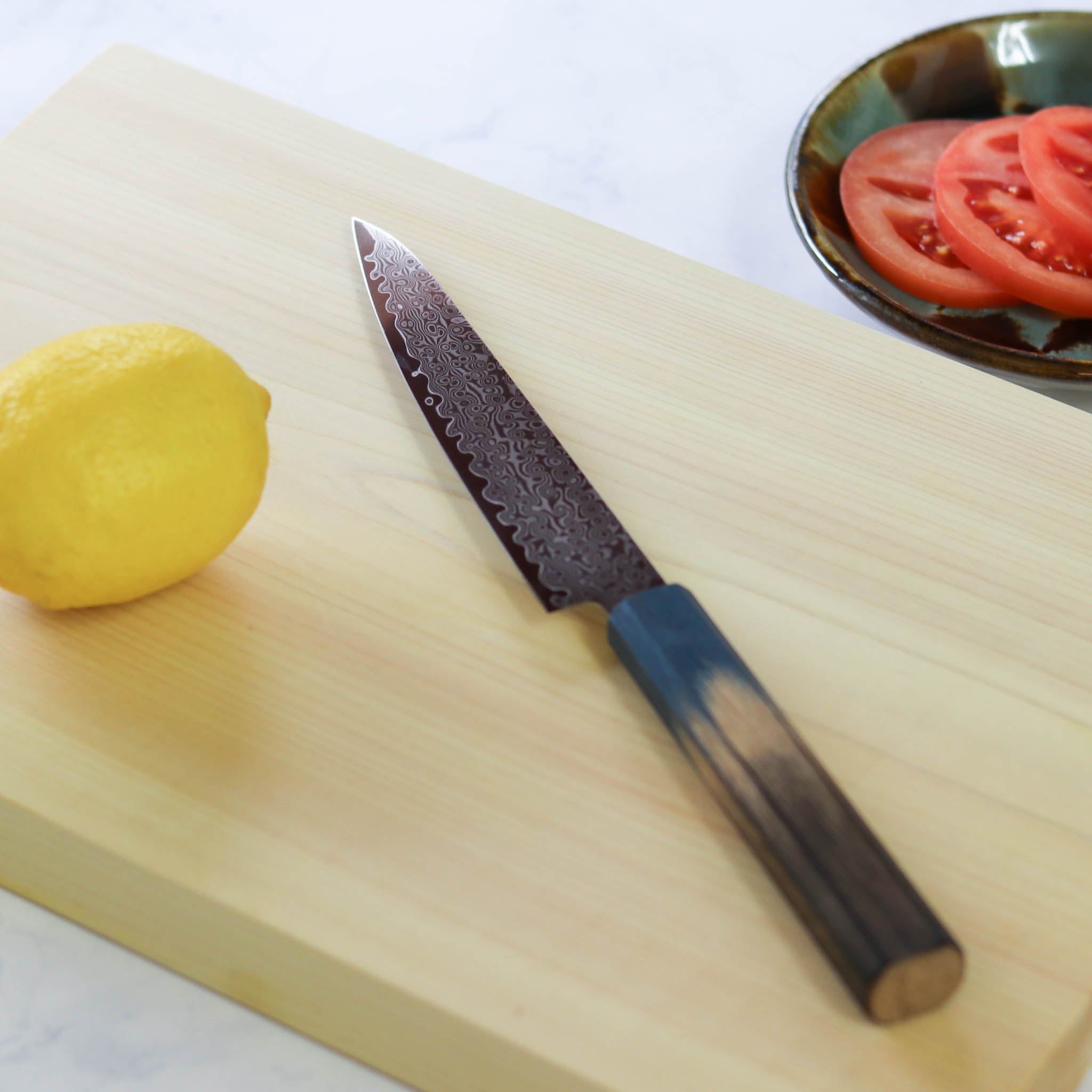 堺打刃物 包丁 | ダマスカス67層 ペティ 15cm 両刃 | 暁ハンドル 桐箱入り