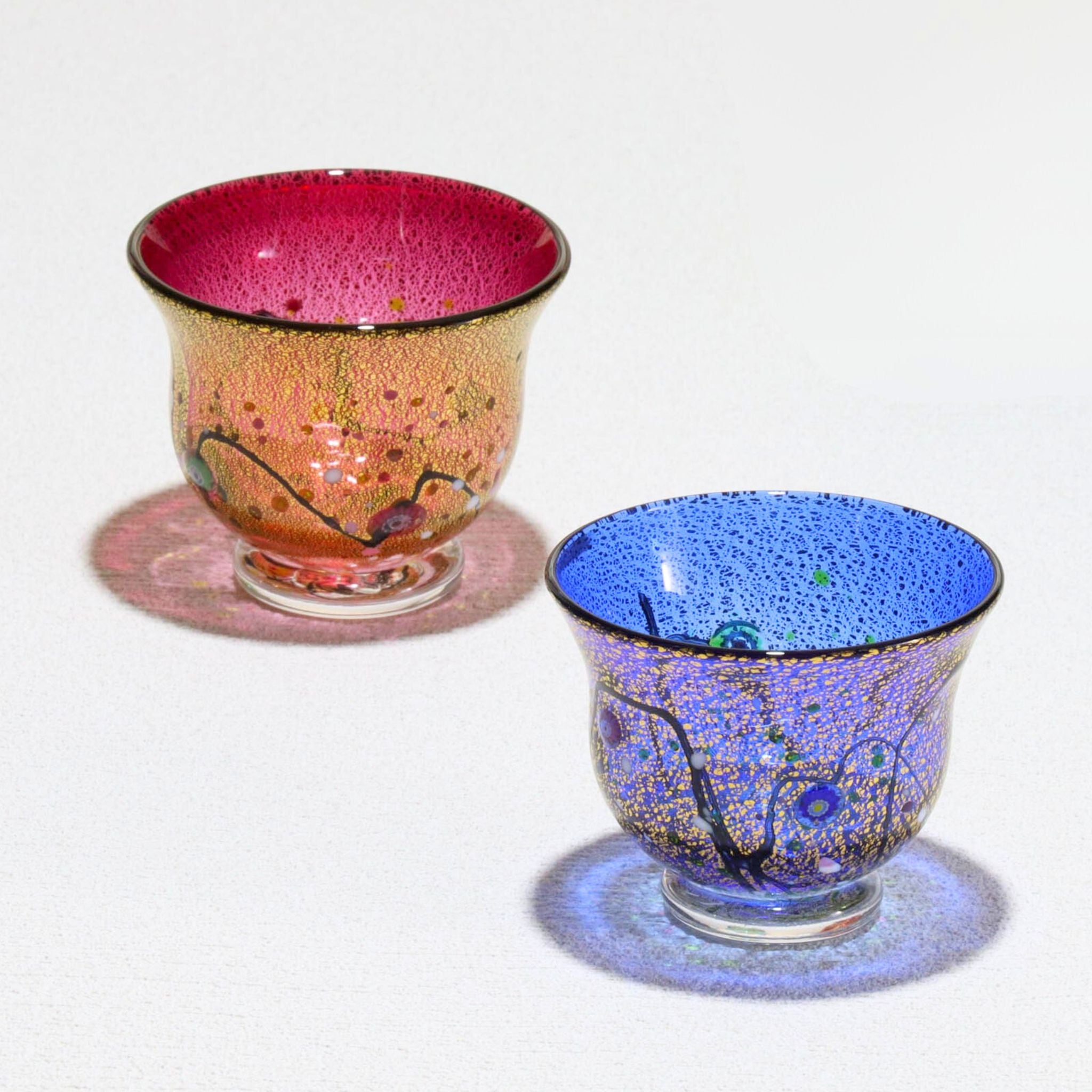 綾ガラス 酒器 | 光琳 雅 ぐい呑みペア | コバルトブルー・金赤 |