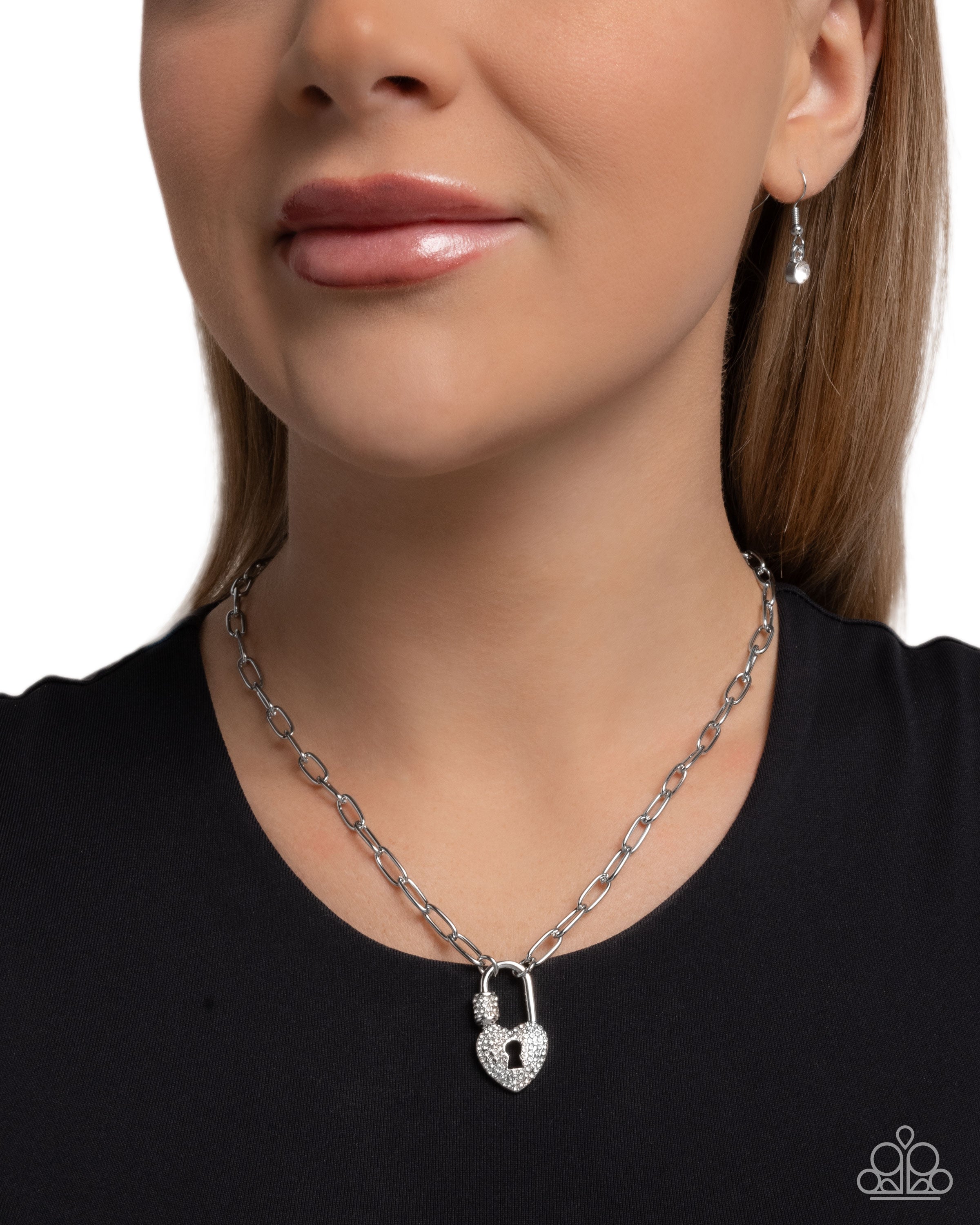 Padlock Potential - white - Paparazzi necklace – JewelryBlingThing