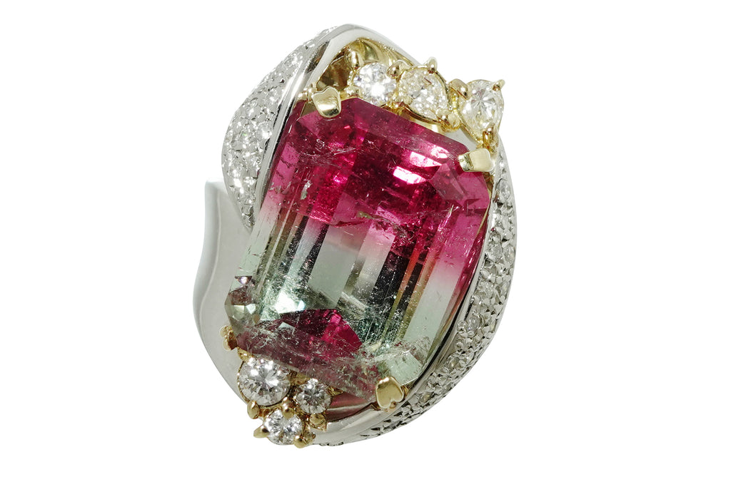 Bicolor Tourmaline Pt900/K18バイカラートルマリン ダイヤモンド