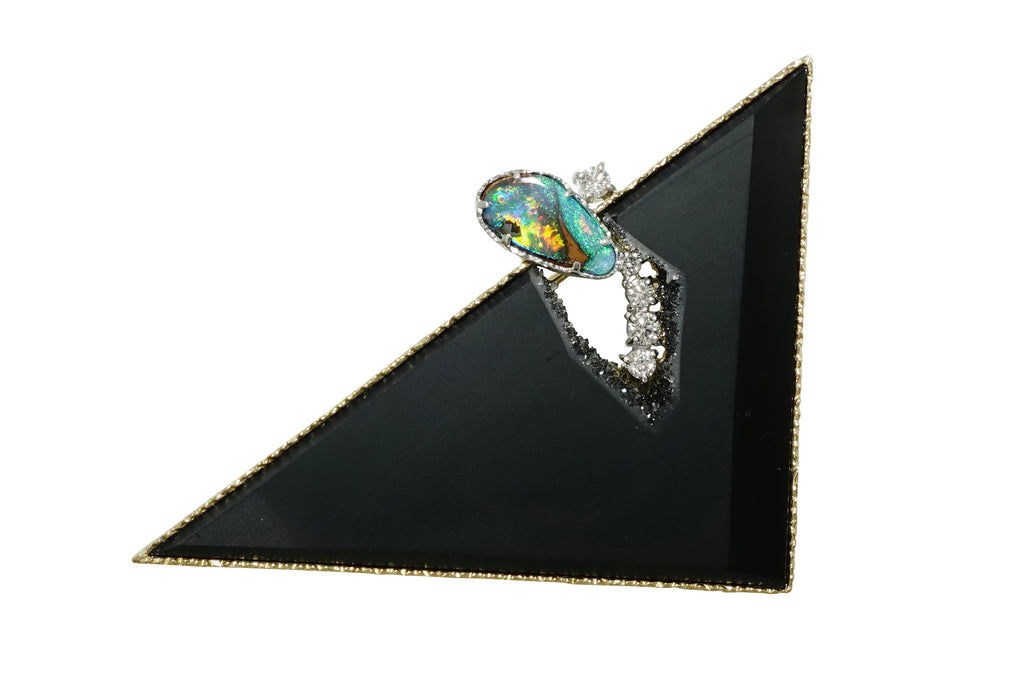 Boulder Opal K18/Pt900ボルダーオパール ダイヤモンドブローチ (NO