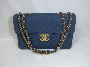 シャネル デカマトラッセ34 ブルー ショルダーバッグ キャンバス/麻 未