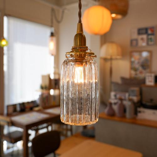 安土草多 ペンダントライト 照明 吹きガラス 鳴門筒瓶（クリア