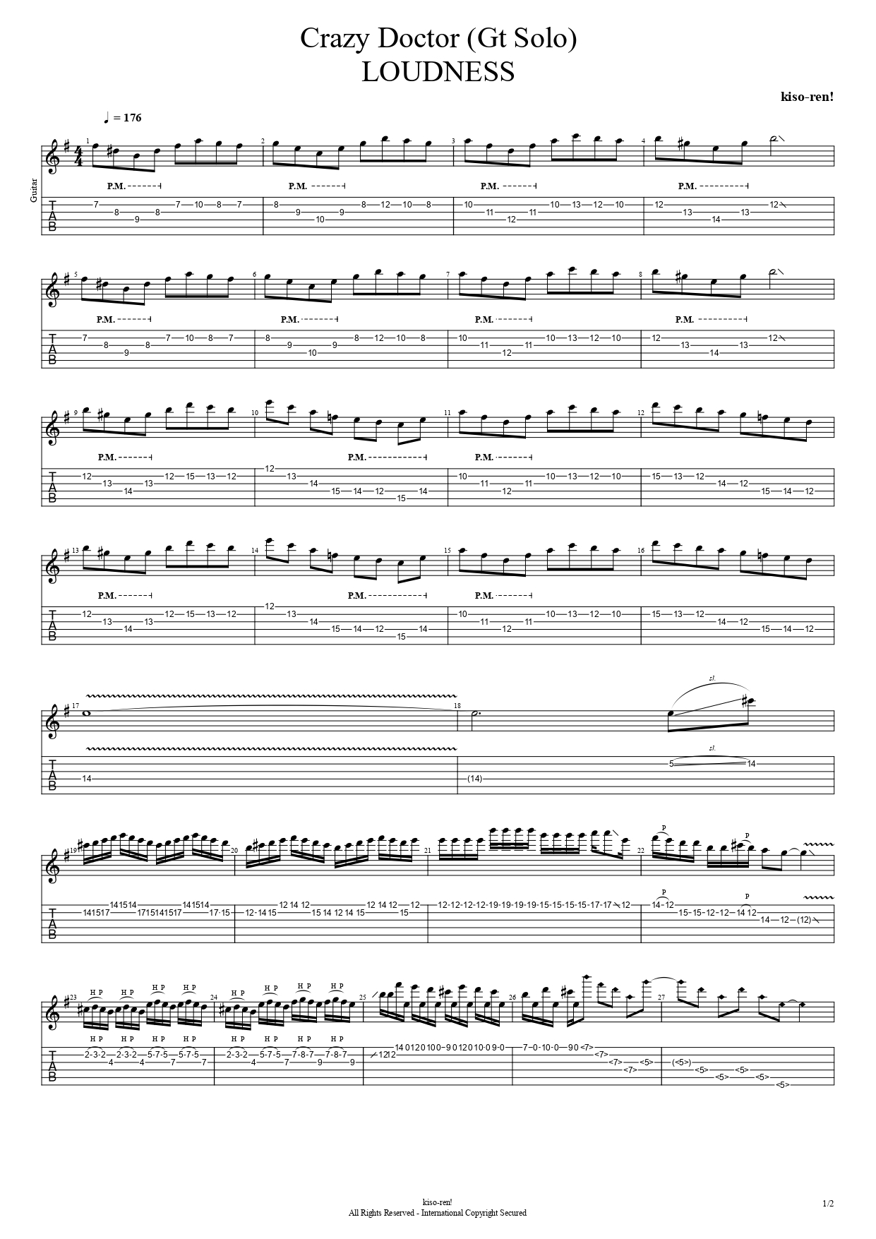 TAB】CRAZY DOCTOR / LOUDNESS AKIRA TAKASAKI Guitar Solo Practice