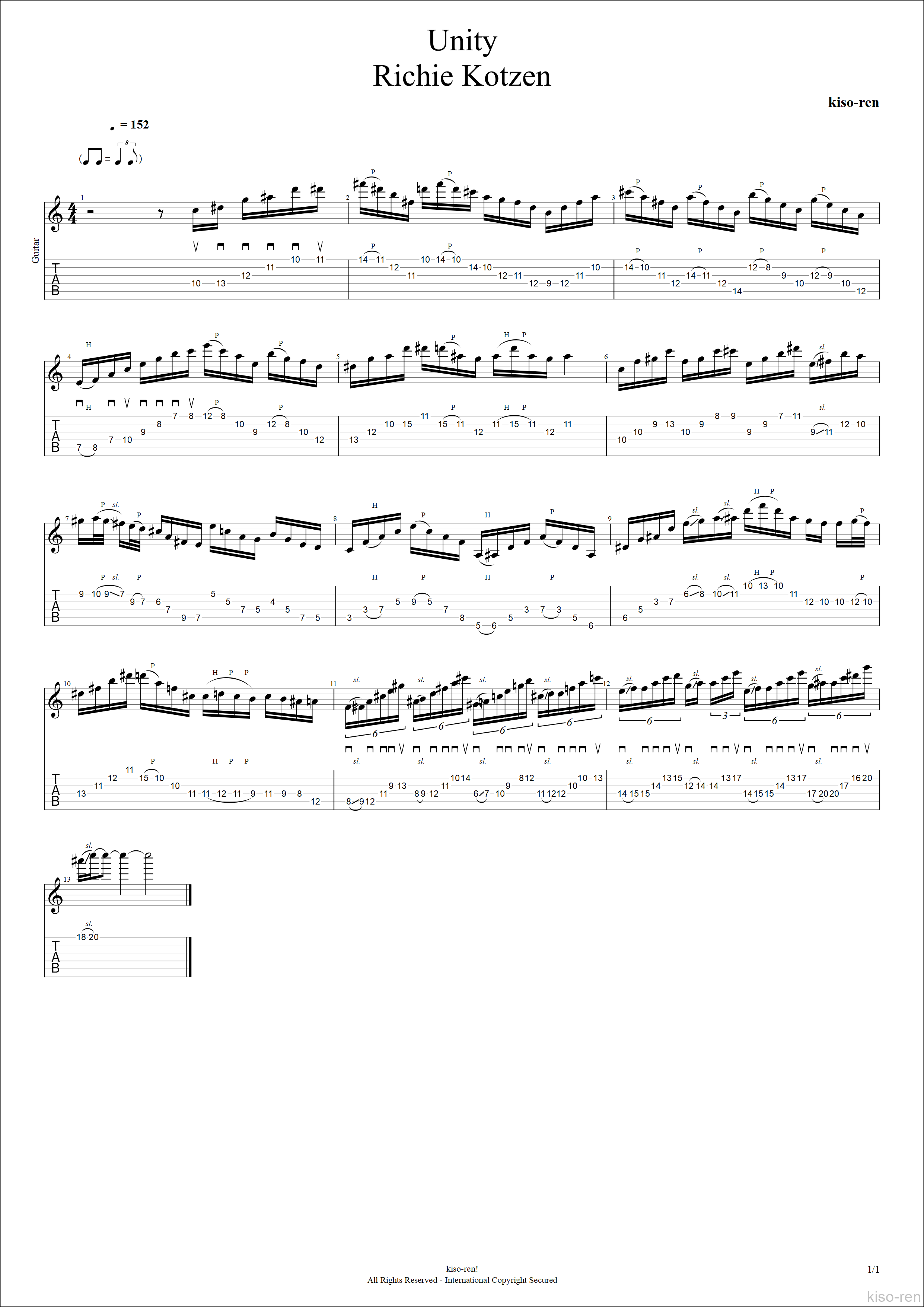 TAB】Unity / Richie Kotzen Slow Guitar Fusion Lick Practice