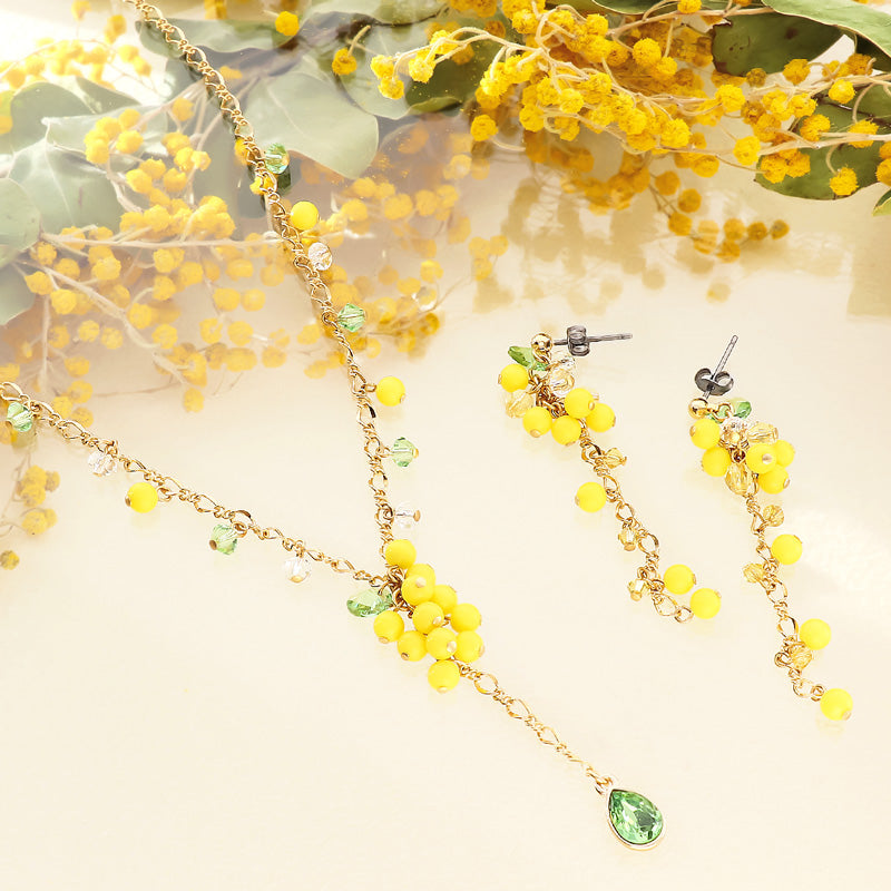 レシピNo.KR1326 ミモザのフリンジネック＆ピアス – 貴和製作所