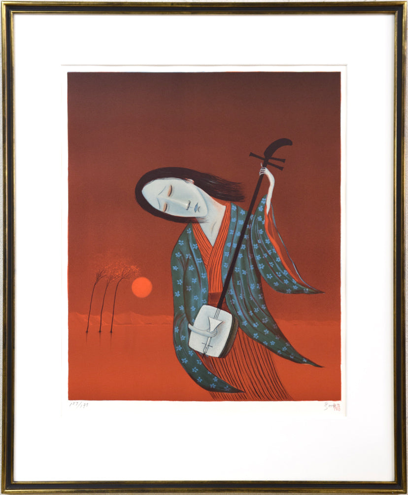 斎藤真一「津軽哀歌 赫い陽」リトグラフ 絵画買取・販売の小竹美術