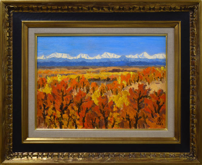 坂本直行「晩秋の原野と日高山脈遠望」油絵・F4号 絵画買取・販売の