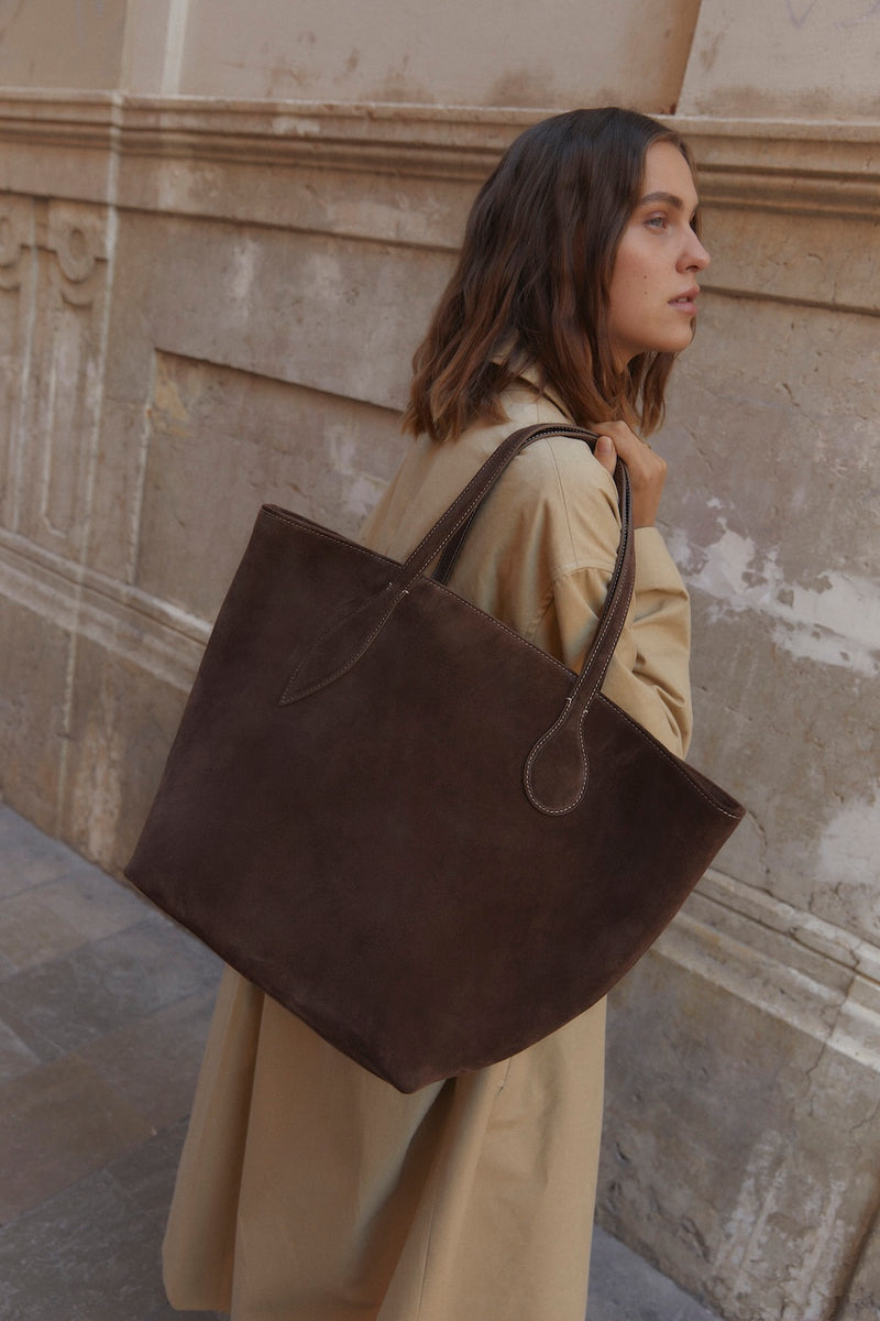 Sprout Tote Dark Brown Suede - Liffner