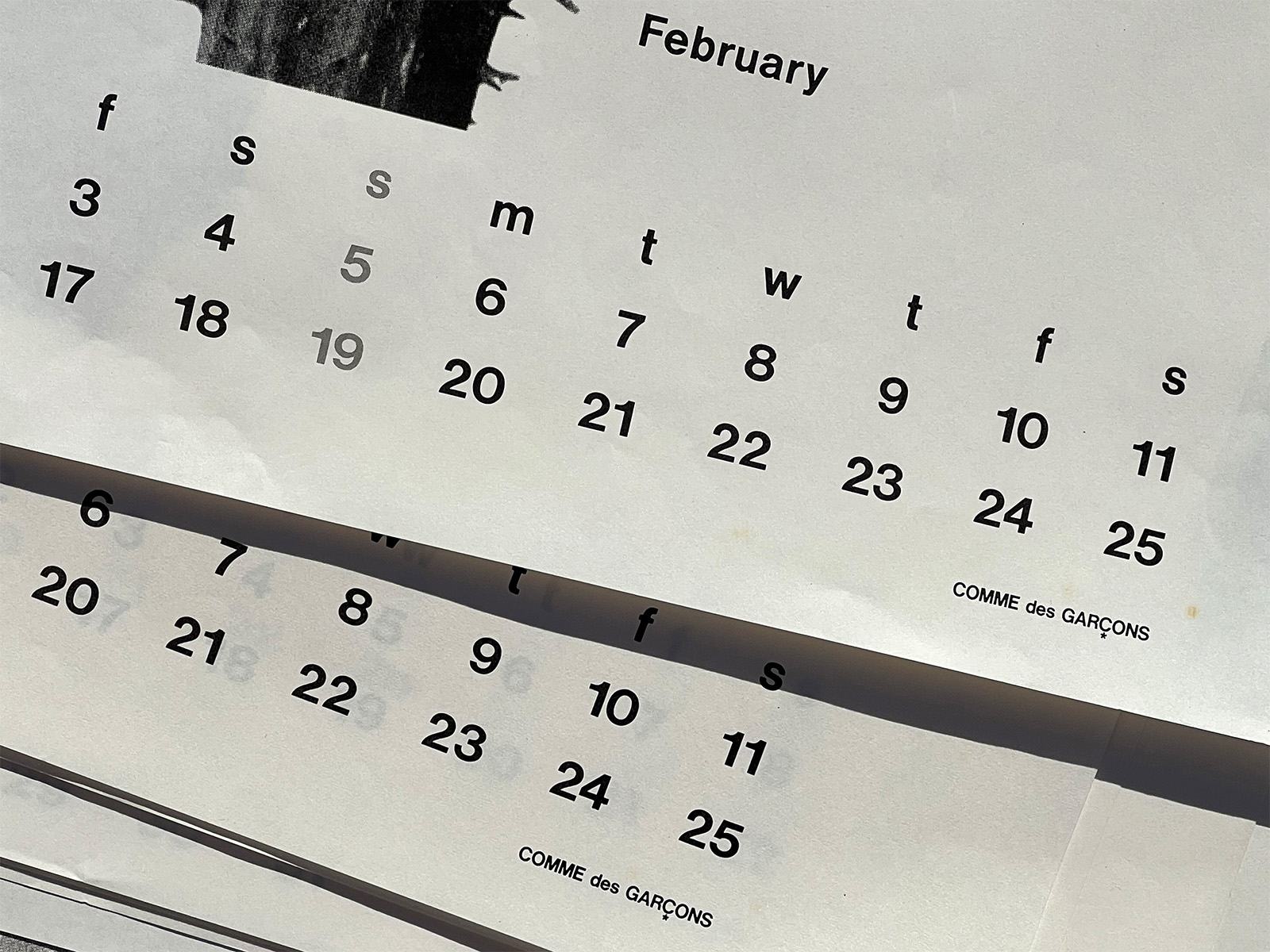COMME des GARÇONS 1989 Calendar (Semi-Complete / January Missing