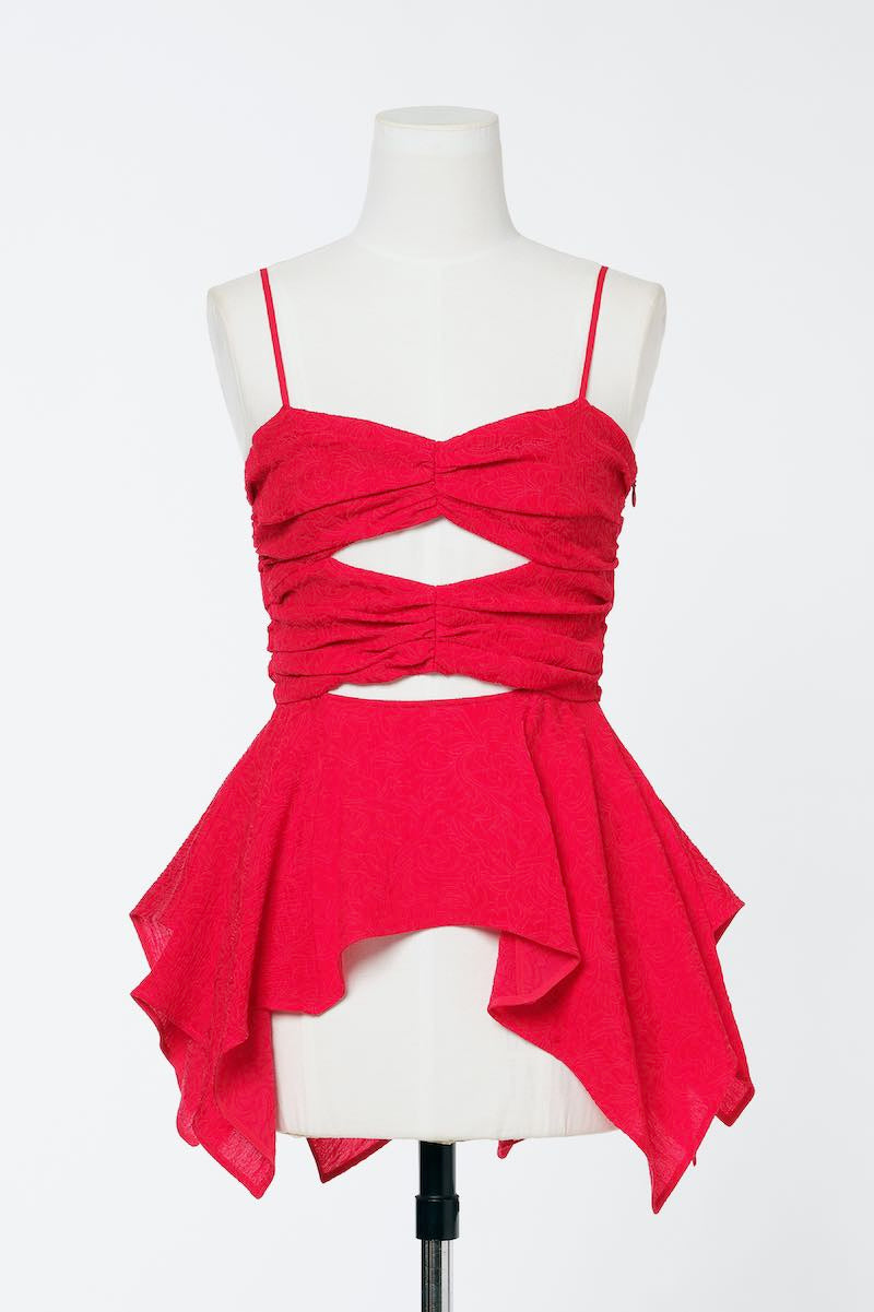 FETICO(フェティコ)のBOTANICAL JACQUARD CUTOUT CAMI TOP REDの通販