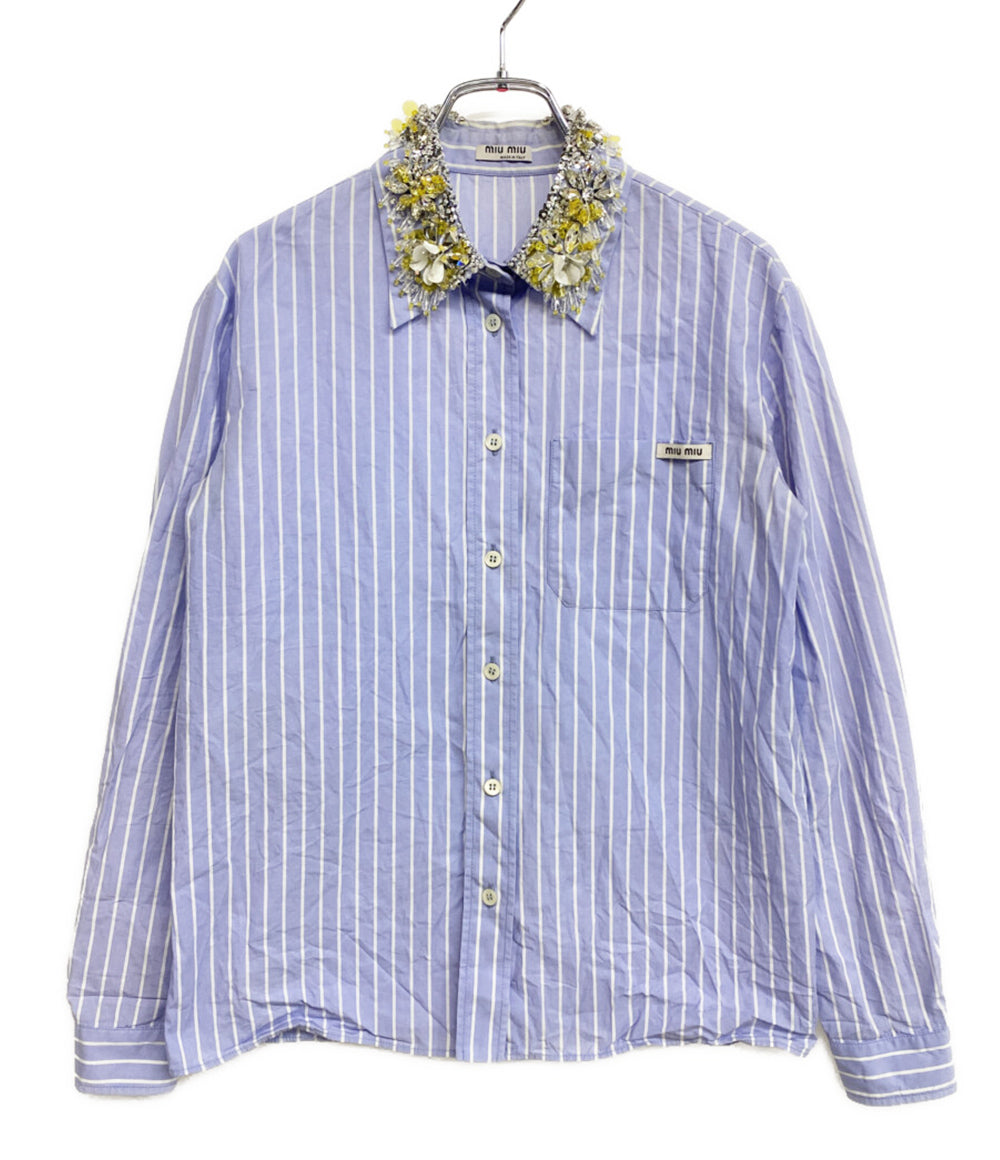 MIU MIU 装飾デザインストライプ長袖シャツ レディース SIZE 36 ミュウ