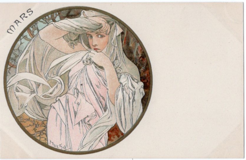 アルフォンス・ミュシャ 「3月」 アンティーク絵はがき