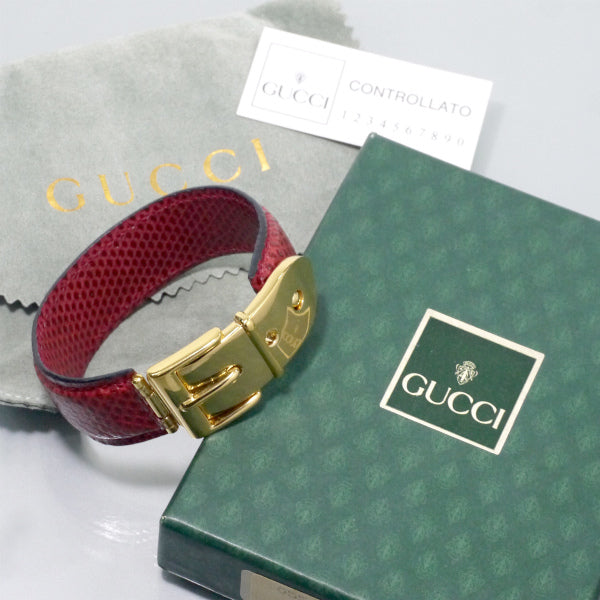 OLD Gucci ベルトモチーフ リザードレザーバングル （赤） – Vintage