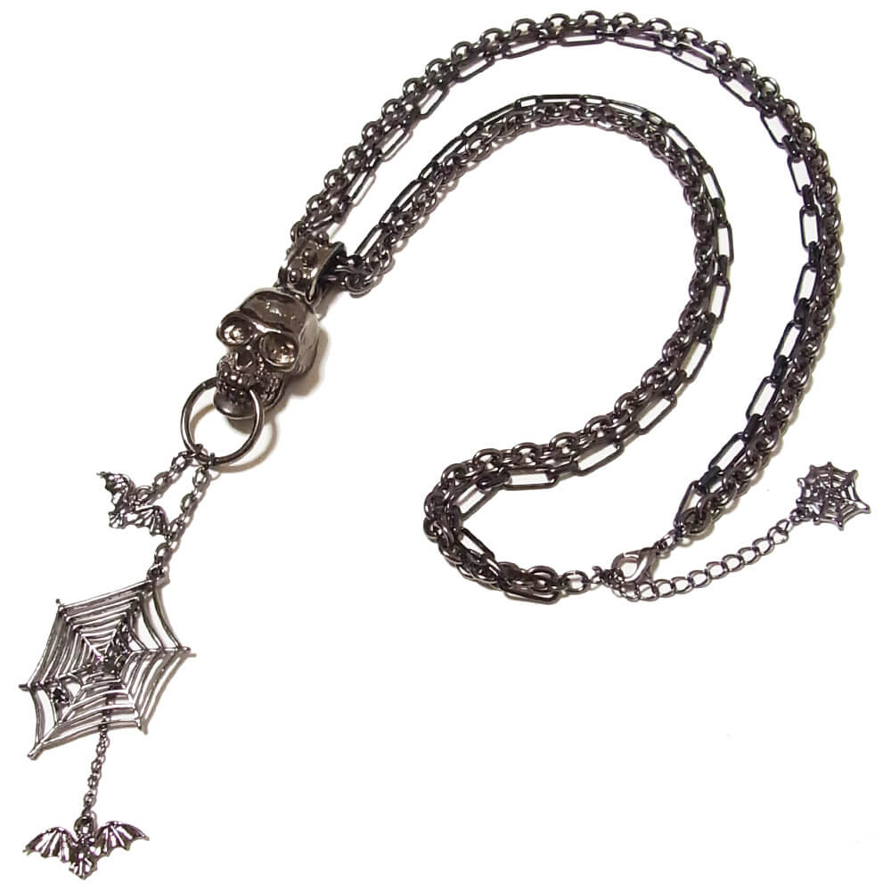 ゴシック パンク オカルト】蜘蛛の巣を咥えた髑髏ネックレス