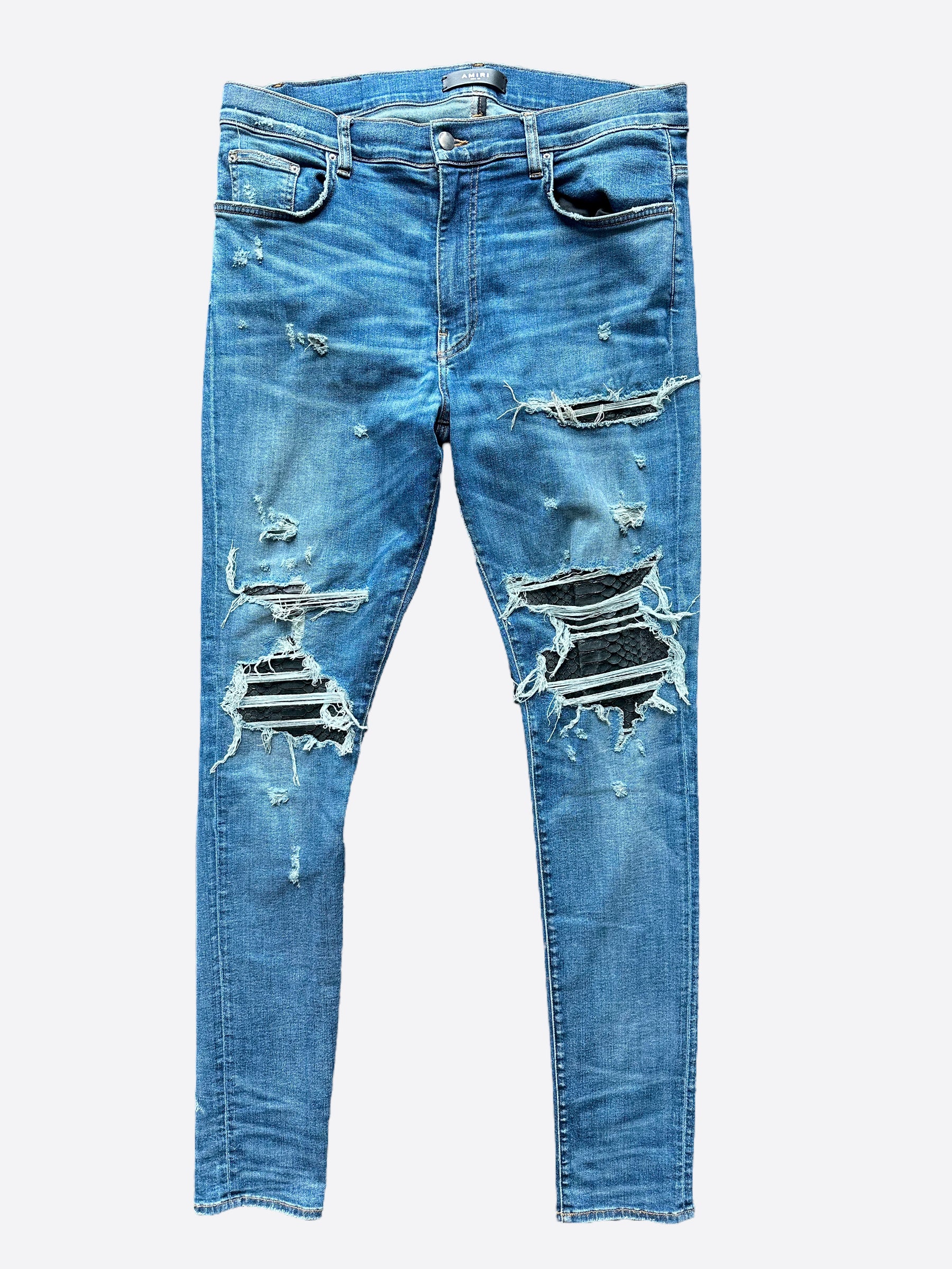 Amiri Blue Snakeskin MX1 Distressed Denim – Savonches