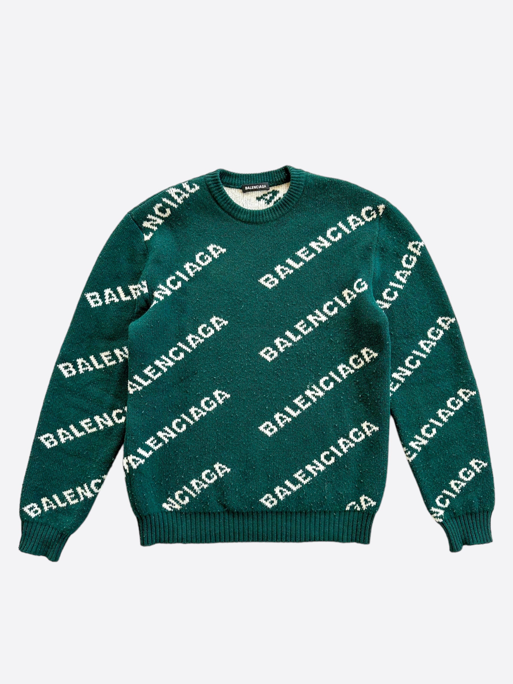 Balenciaga Green & White All Over Logo Knit Sweater – Savonches