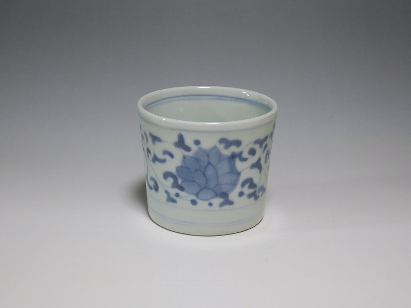 仙遊洞 切込焼 染付 唐花唐草文 そば猪口