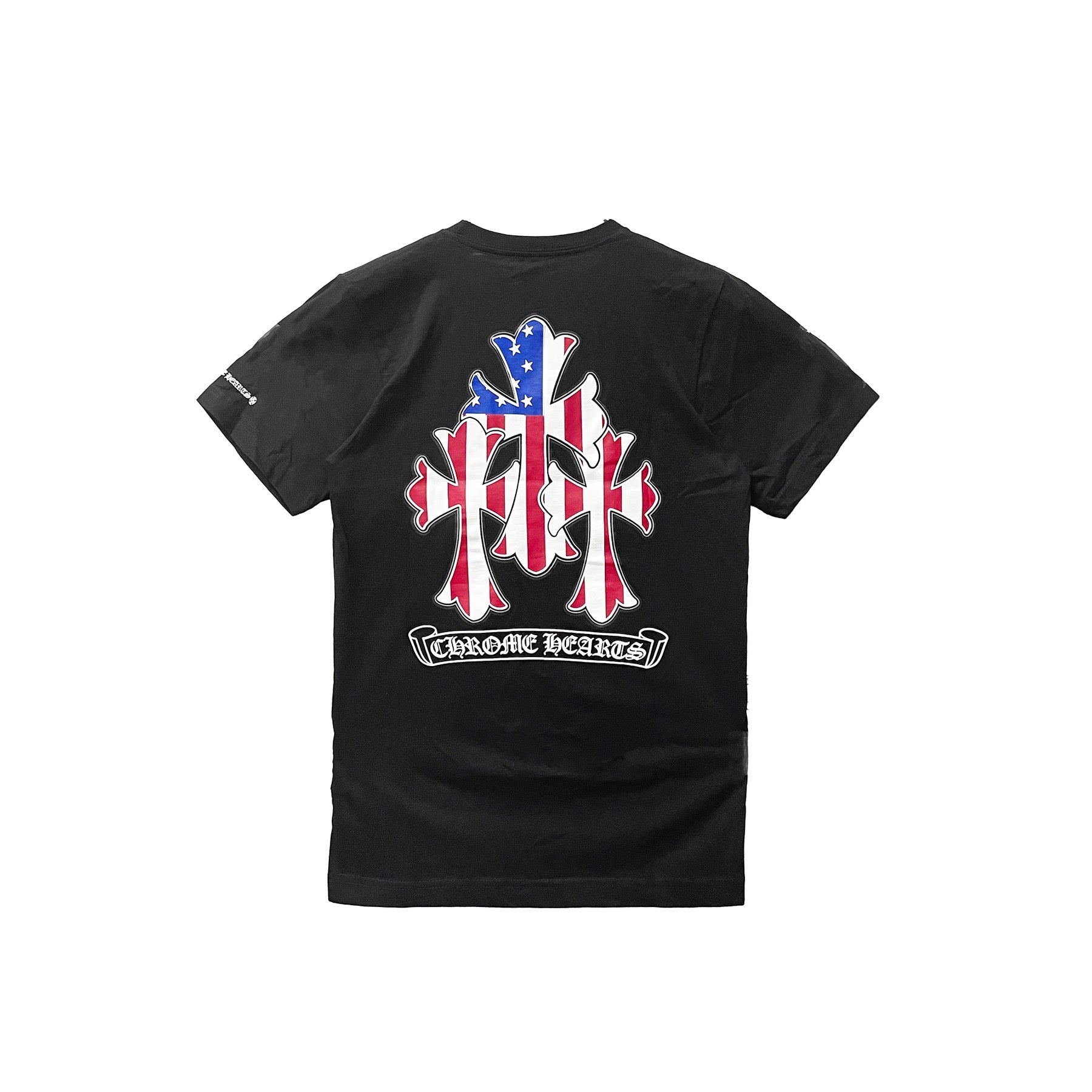 Chrome Hearts USA Flag Triple Cross Logo Short Sleeve Tee
