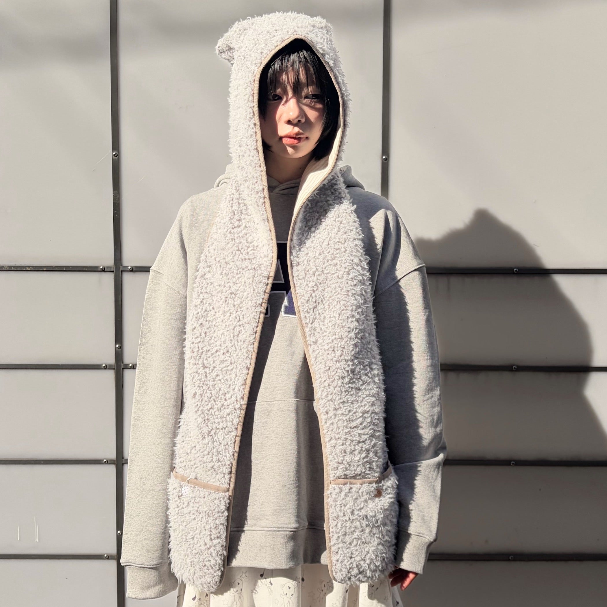 fa.er.ie] furry ear hood muffler / brown / フード付きマフラー