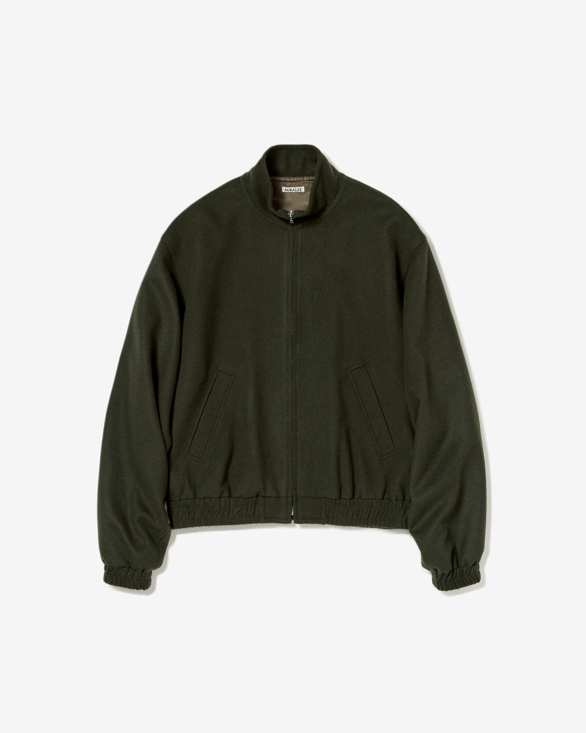 AURALEE: Baby Camel Flannel Zip Blouson (Dark Olive) | DSMG E-SHOP